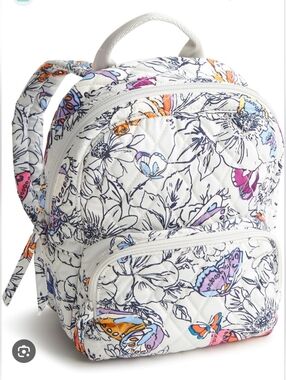 Vera Bradley White Quilted Backpack with Multicolor Butterfly Floral Print